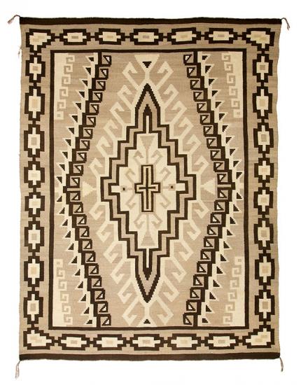 Two Grey Hills Trading Post Rug, Vintage Navajo Rug, Antique, brown, white, ivory, cross, Art, for sale, Denver, Colorado, gallery, purchase 