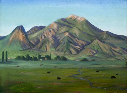 Original colorado landscape painting, framed original oil painting, new mexico mountain landscape, alice geneva glasier, 20th century california artists, 20th century landscape painting 