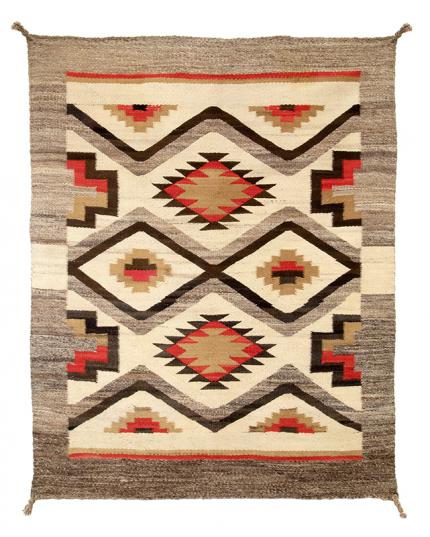 Navajo Rug for sale, area rug, vintage, trading post, antique, 1940s, diamond, gray, ivory, dark brown and camel, beige, tan, red, floor, wall  