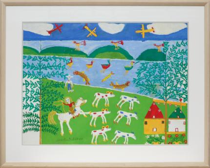 Martin Saldana, oil, painting, The Ranch, San Luis Potosi, Mexico, 1950s, 1960s, 1953-1965, primitive, folk art, naive, Art, for sale, Denver, Colorado, gallery, purchase, vintage, mexican 