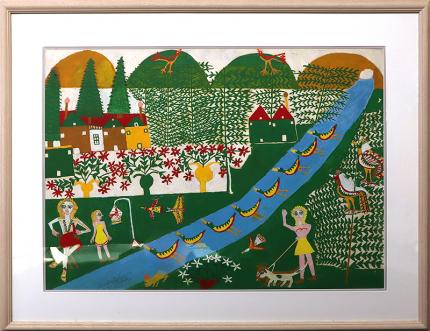 Martin Saldana, "The River, San Luis Potosi, Mexico", oil painting, 1953-1965, folk art