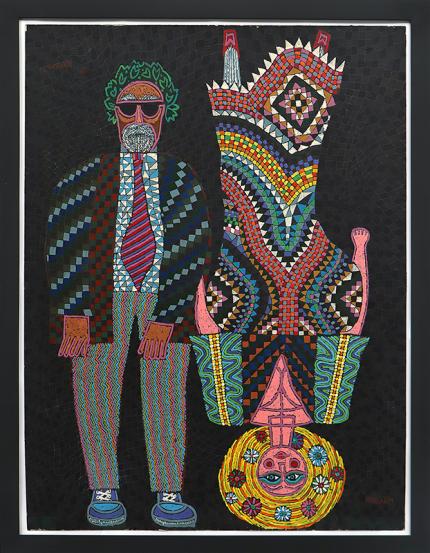 Edward Marecak, Two Figures in the Upside Down World, acrylic, painting, man, woman, 1990, modern, Art, for sale, Denver, Colorado, gallery, purchase, vintage