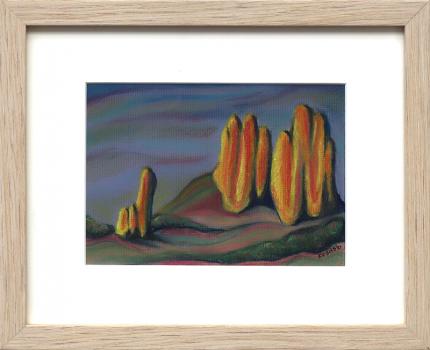 Sushe Felix, Garden of the Gods, colorado springs, painting, pastel, 1987, modern, modernist, trees, rocks, landscape, Art, for sale, Denver, Colorado, gallery, purchase, vintage