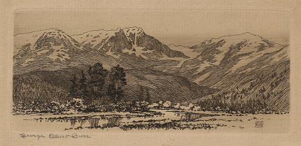 George Elbert Burr, Horseshoe Park, Rocky Mountain National Park, Colorado, etching, circa 1910-1920, engraving, fine art, for sale, denver, gallery, colorado, antique, buy, purchase