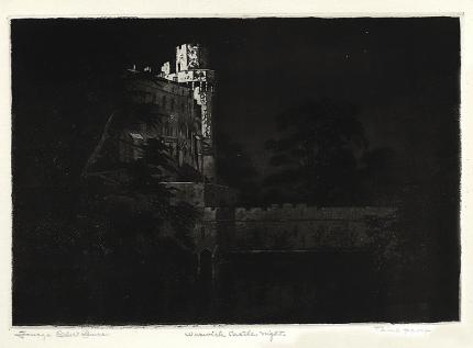 George Elbert Burr, Warwick Castle, Night , England, etching, circa 1905, engraving, fine art, for sale, denver, gallery, colorado, antique, buy, purchase