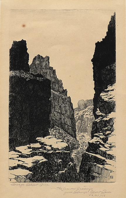 George Elbert Burr, Fish Creek, Apache Trail , Arizona, etching, circa 1925, engraving, fine art, for sale, denver, gallery, colorado, antique, buy, purchase