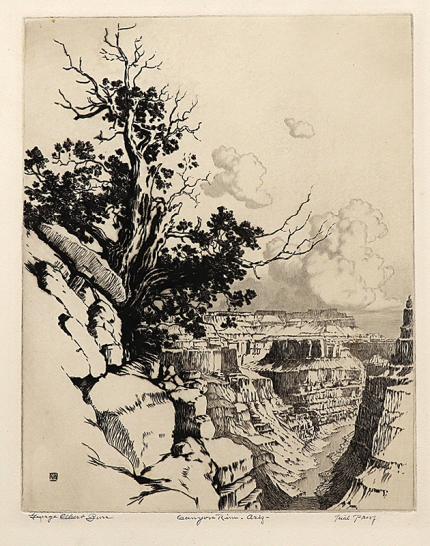 George Elbert Burr, Canyon Rim, Arizona, etching, circa 1925, engraving, fine art, for sale, denver, gallery, colorado, antique, buy, purchase