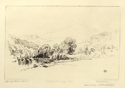George Elbert Burr, Valley of Llugwy, Wales, etching, circa 1905, engraving, fine art, for sale, denver, gallery, colorado, antique, buy, purchase