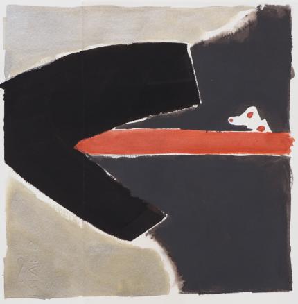 Wilma Fiori, Desert Series, abstract, orange, black, red, gray, monotype, circa 1990,