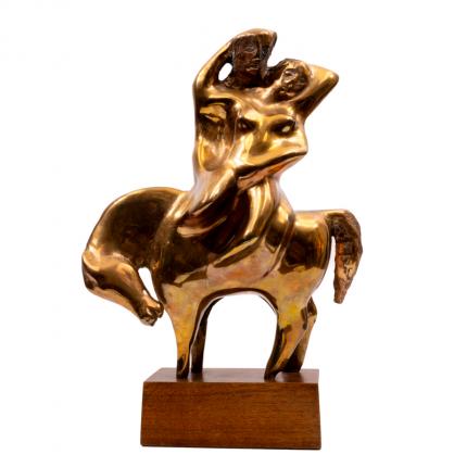 Eunice Katz, "Untitled (Figures on a Horse)", bronze, sculpture, midcentury, mid century, modern, modernist,1960, 1970, 1980, female, woman, couple, artist, jewish, Fine art, art, for sale, buy, purchase, Denver, Colorado, gallery, historic, antique, vintage, artwork, original, authentic