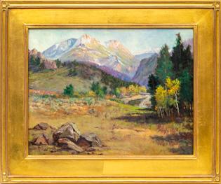 Raphael Lillywhite, painting, Colorado, Landscape, Mountains, Autumn, fall, foliage, snow, oil, circa, 1920, 1930, 1940, plein air, traditional,