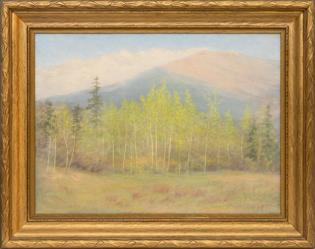 Albert Bancroft, Aspen, Craig Meadows in Spring, Colorado, oil, painting, trees, landscape, mountains, Fine art, art, for sale, buy, purchase, Denver, Colorado, gallery, historic, antique, vintage, 1920s, early 20th century  