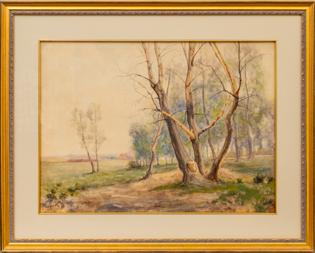 Alexis Comparet, Spring Trees, Near Denver, Colorado, watercolor, 1888, landcape, painting, 19th century, Fine art, art, for sale, buy, purchase, Denver, Colorado, gallery, historic, antique, vintage, artwork, original, authentic, compera, alexis