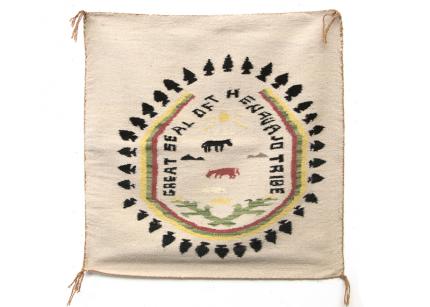 Pictorial Weaving, Navajo, circa 1945 great seal of the navajo tribe, 19th century Native American Indian antique vintage art for sale purchase auction consign denver colorado art gallery museum