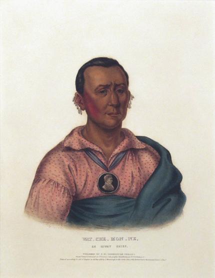  McKenney & Hall, "WAT-CHE-MON-NE - An Ioway Chief", lithograph, 1838