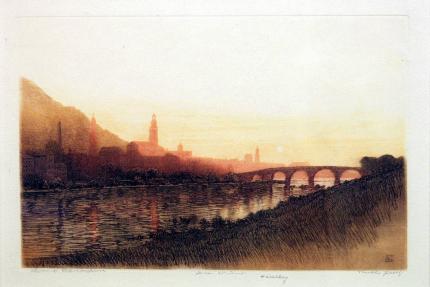 George Elbert Burr, "Heidelberg, trial proof, edition of 10", etching, c. 1900