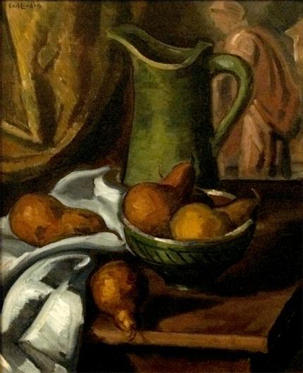 Carl  Lindin, "Untitled (Still Life with Pears)", oil on canvas, c. 1915