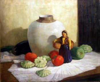 Frederic M. Grant, "Untitled (Still Life with Gourds and Vase)", oil on canvas, d. 1920 verso