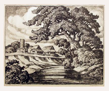 Sven Birger Sandzen, "Farm on Smoky River", lithograph, c. 1936
