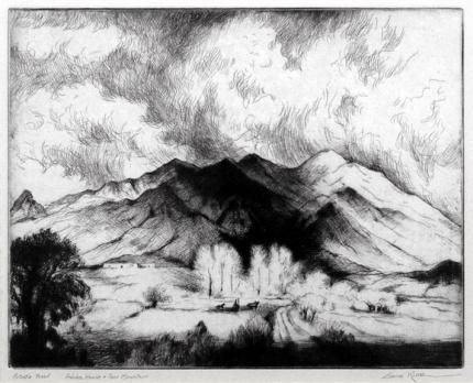 Gene (Alice Geneva) Kloss, "Adobe House & Taos Mountain, artist proof; edition of 50", etching, 1960