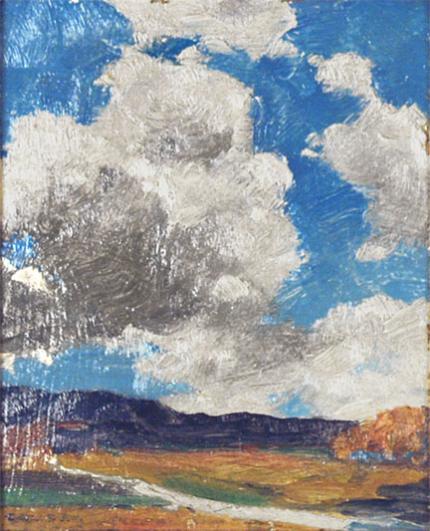 Eanger Irving Couse, "Untitled (Desert Landscape with Road)", oil, c. 1925, e.i. couse, ei couse