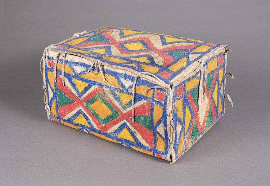 Antique American Indian Painted Parfleche Box, Sioux, circa 1880 for sale purchase consign auction art gallery museum denver