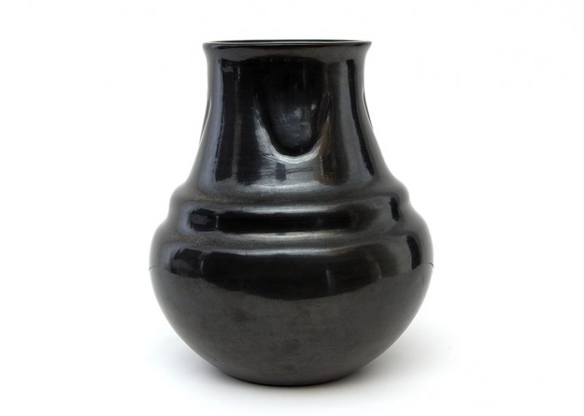 double-shoulder storage jar with Santa Clara Pueblo potter, Margaret Tafoya's signature bear paw design