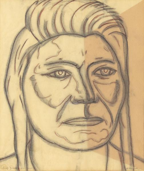 Angelo Di Benedetto drawing for sale, chief joseph native american indian man portrait mural study