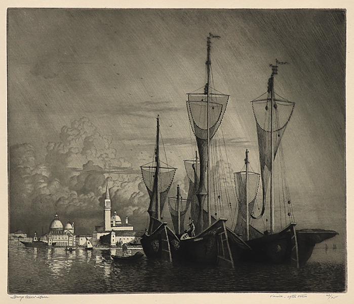 George Elbert Burr, Venice After Storm , Italy, etching, circa 1905, engraving, fine art, for sale, denver, gallery, colorado, antique, buy, purchase