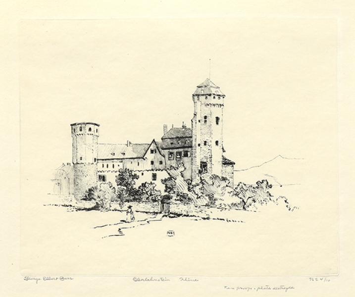 George Elbert Burr, Oberlahnstein, Rhine , Germany, etching, circa 1905, engraving, fine art, for sale, denver, gallery, colorado, antique, buy, purchase