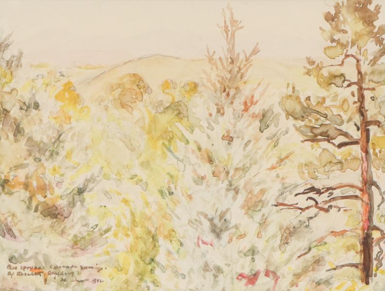 Elisabeth Spalding, Blue Spruce, Colorado Springs, Trees, Colorado, Mountain, Landscape, aspen, watercolor, 1942, 1940s, woman artist, female, denver artists guild, Vintage, Fine art, original, for sale, purchase, gallery, museum, Denver, Colorado, consign 