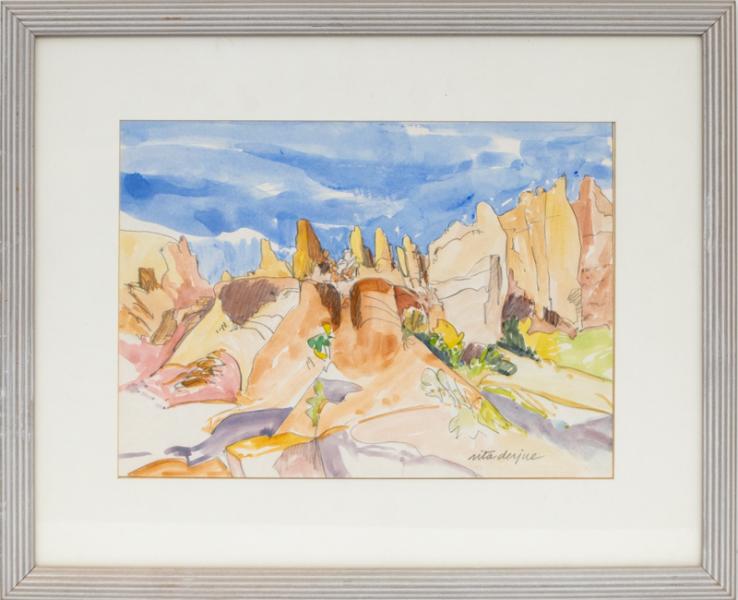 Rita Derjue, Arches National Park, Utah, arches, rock formation, desert, canyon, southwest, landscape, painting, watercolor, woman, artist, female, Fine art, art, for sale, buy, purchase, Denver, Colorado, gallery, historic, antique, vintage, artwork, original, authentic