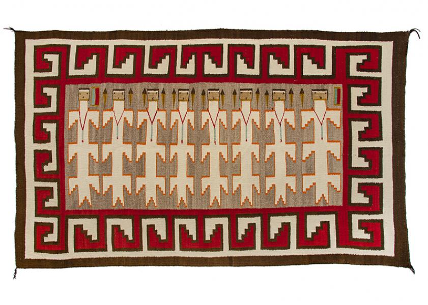 Vintage Navajo Yei Rug pictorial weaving yeibichai corn 1930s 19th century Native American Indian antique vintage art for sale purchase auction consign denver colorado art gallery museum